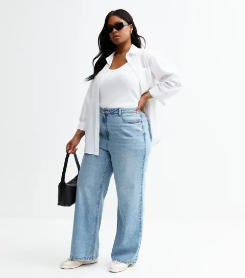Women's Plus Size Light Blue Adalae High Waist Wide Leg Jeans Curves