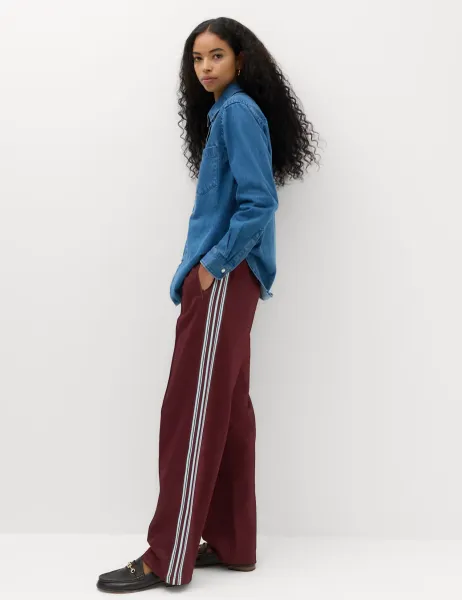 Marks & Spencer Side Stripe Straight Leg Joggers Dark Red Mix