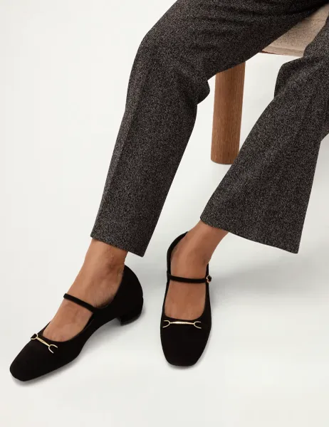Hobbs Suede Bar Block Heel Mary Jane Pumps