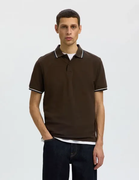 Cotton Rich Piqué Tipped Polo Shirt Brown
