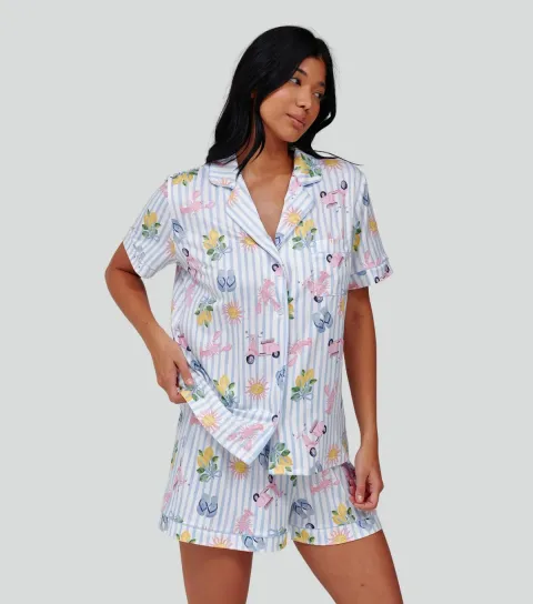 Women's Blue Holiday Shirt and Shorts Pyjama Set