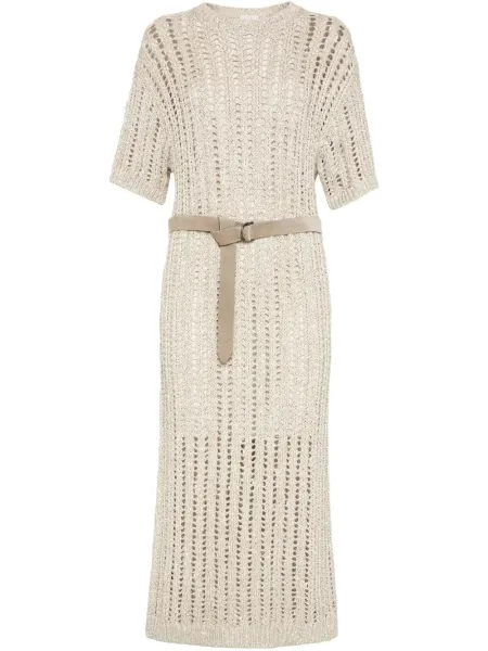 Women Knitted Midi Dress Natural
