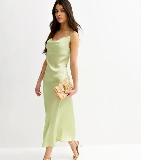 New Look Women's Light Green Satin Slip Dress