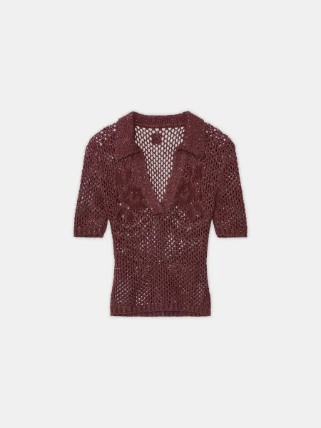 WOMEN - WOMEN'S FLORAL CROCHET POLO - Tobacco