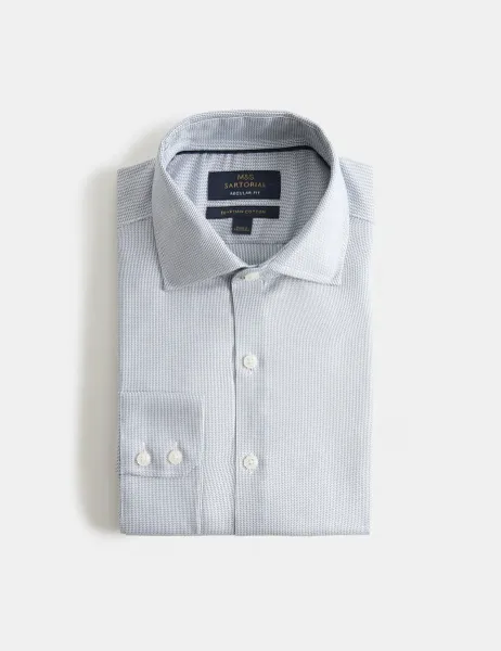 M&S SARTORIAL Regular Fit Egyptian Cotton Dobby Shirt Blue