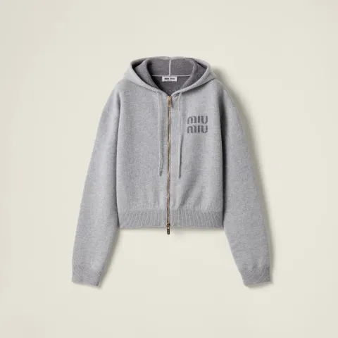 Double cashmere zipper hoodie cardigan