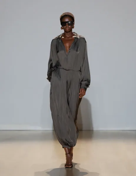 Marks & Spencer Pleated Satin Jumpsuit Dark Mole