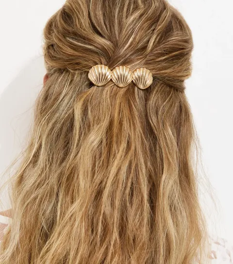 Gold Tone Triple Shell Hair Slide Clip