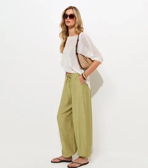 Women's Tall Light Khaki Drawstring Cuffed Trousers