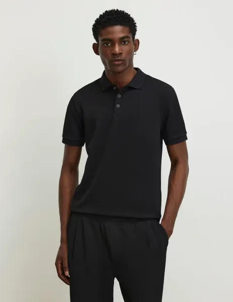 River Island Slim Fit Textured Tipped Polo Shirt Black