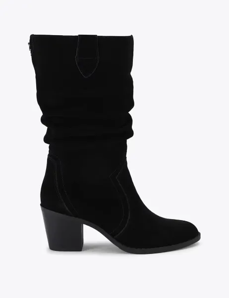 Carvela Slouch Block Heel Mid Calf Boots Black