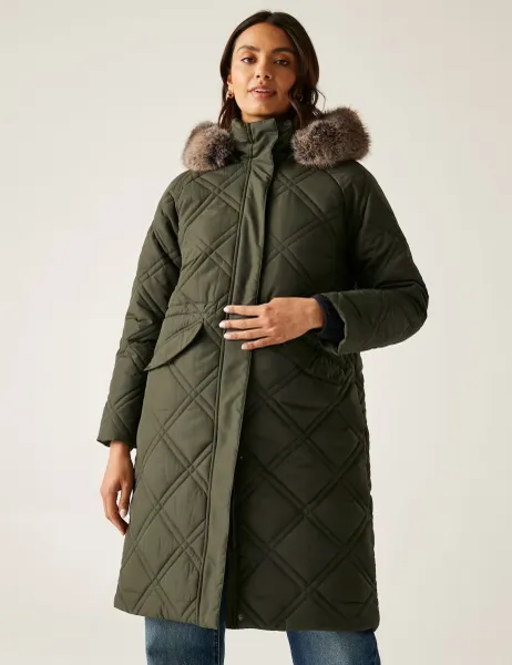 Regatta Freyla Quilted Hooded Longline Parka Coat Green