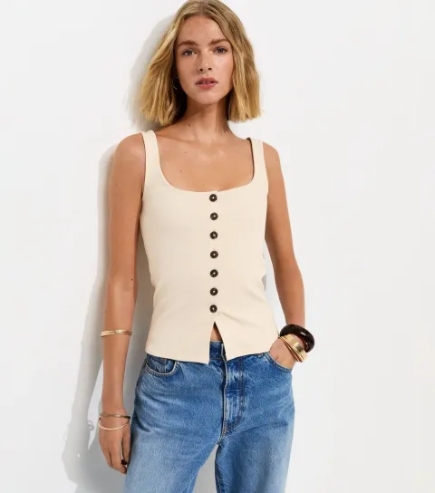 New Look Women's Premium Off White Button Through Vest Top