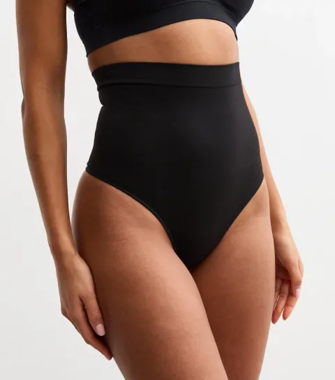Women's Black Seamless Shaping High Leg High Waisted Thong