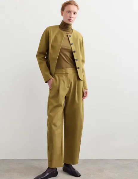 Jaeger Cotton Modal Barrel Leg Trousers Green