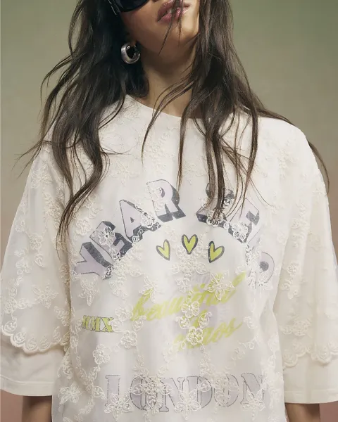 River Island Year Zero Lace Overlay T-Shirt