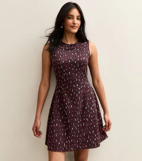 Women's Red Animal Pattern Sleeveless Mini Dress