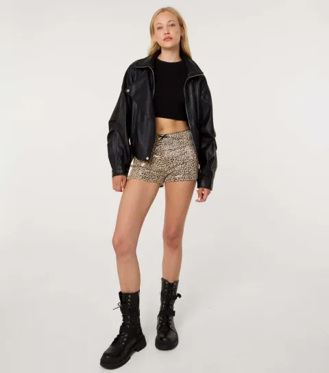 Pink Vanilla Women's Multicolour Leopard Sequin Hot Pants