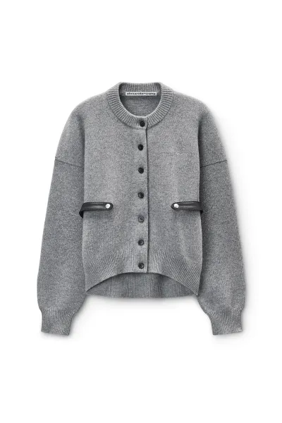 Grey Wool-Cotton Draped Back Cardigan