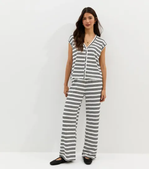 Women's White Soft Touch Striped Trousers