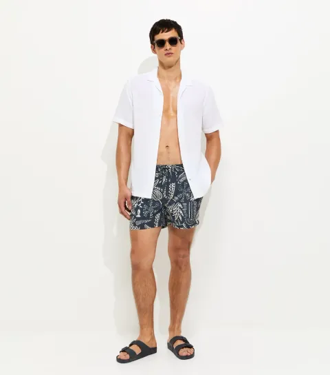 Men's Navy Sketch Palm Swim Shorts