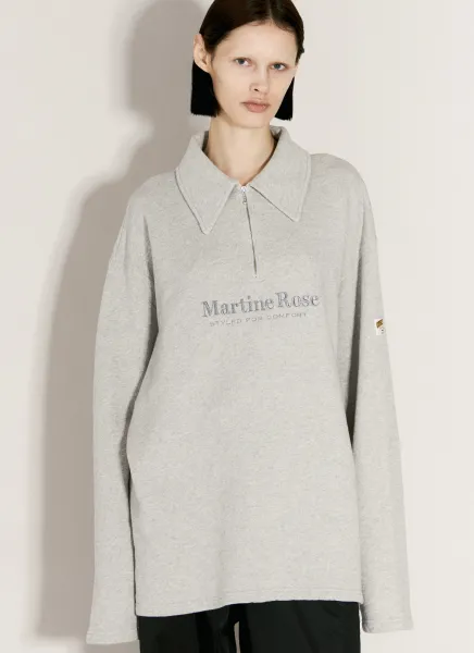 Logo Embroidery Zip-Up Polo Sweatshirt
