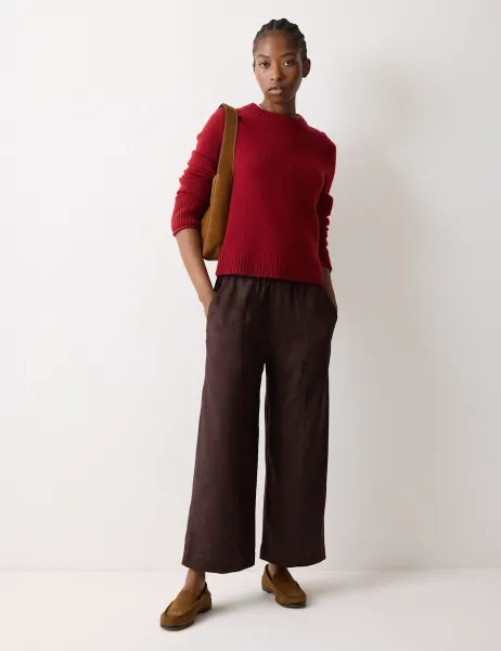 Jigsaw Pure Linen Wide Leg Ankle Grazer Trousers Purple