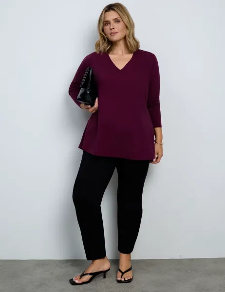 Live Unlimited London Pure Cotton V-Neck Longline Top Burgundy