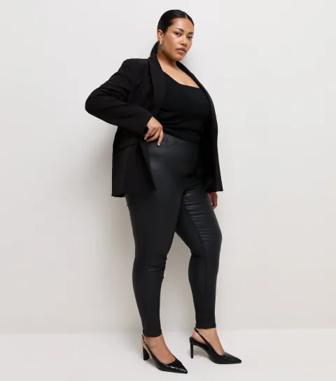 New Look Women's Plus Size Black Coated Jeggings Curves