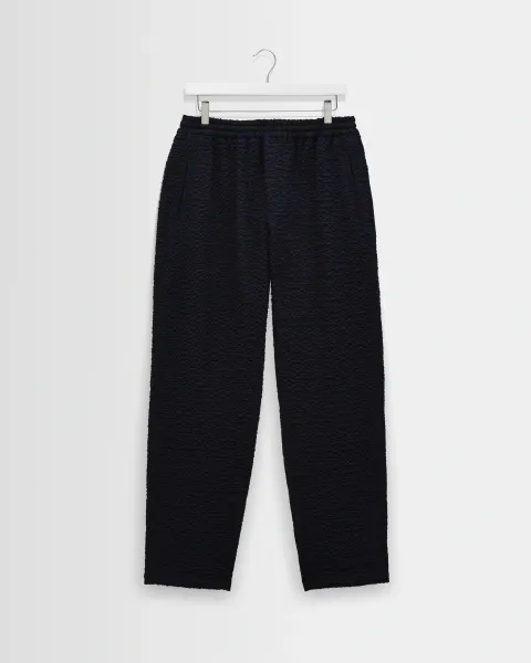 Tyne - Dark Navy Jumbo Seersucker Loose Fit Trousers