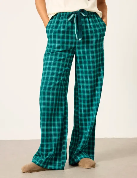 FatFace Cotton Rich Sparkle Gingham Pyjama Bottoms Teal Mix
