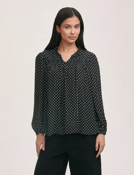 Finery London Polka Dot Tie Neck Relaxed Blouse Black Mix