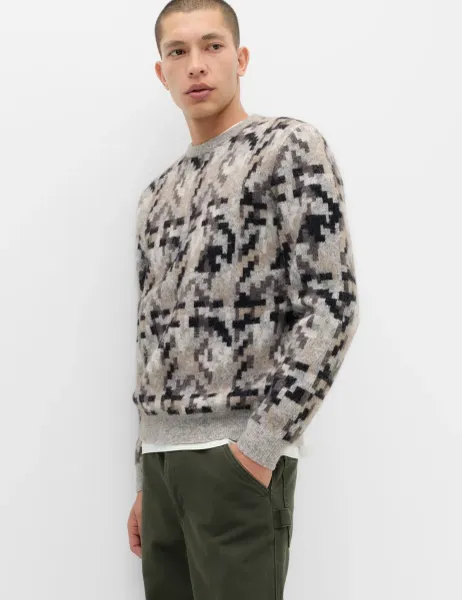 Marks & Spencer Regular Fit Checked Crew Neck Jumper Neutral