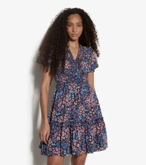 Women's Blue Iridescent Ditsy Print Mini Dress