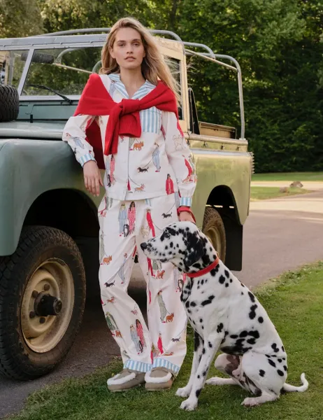 Chelsea Peers Pure Cotton Walking Dogs Print Two Piece Pyjamas White