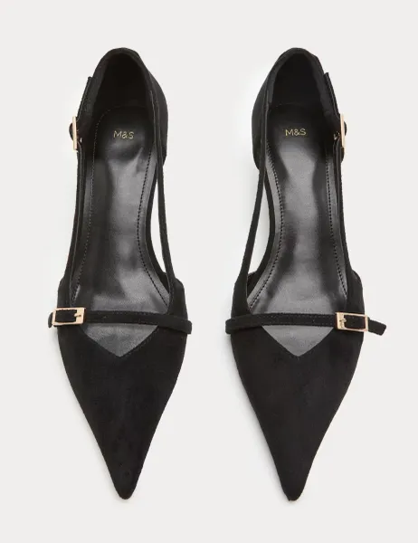 Marks & Spencer Buckle Detail Kitten Heel Pointed Court Shoes Black