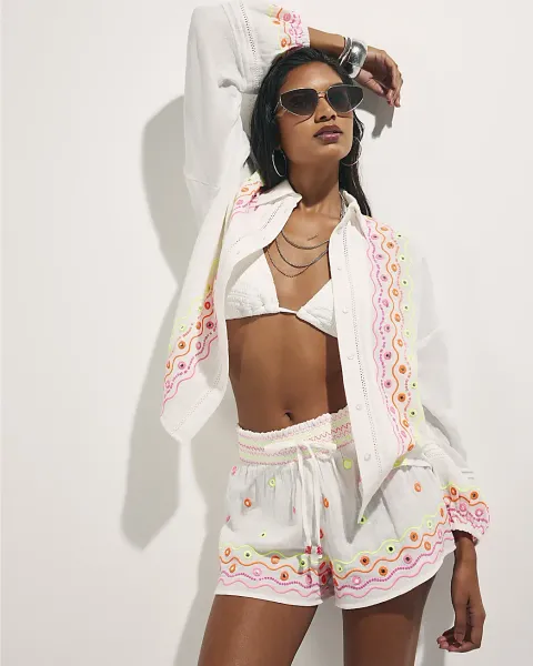 River Island Cotton Mirror Embroidered Shorts