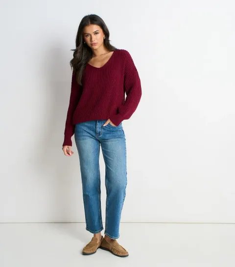 Women's Burgundy Knit Oversized Jumper