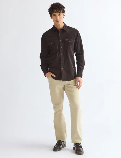 Regular Fit Pure Cotton Western Shirt Brown