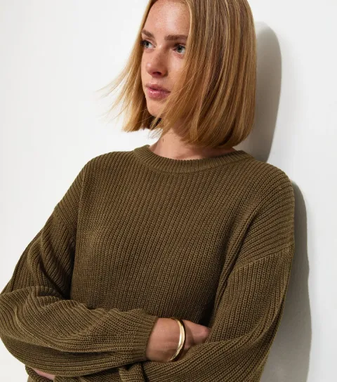 Women's Dark Khaki Ribbed Knit Meet The Jean Jumper