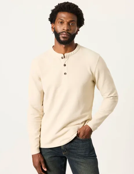 FatFace Cotton Rich Waffle Henley Top Stone