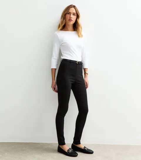 New Look Women's Black Slim Fit Belted Trousers