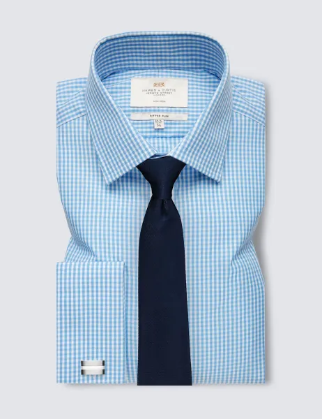 Hawes & Curtis Slim Fit Non Iron Pure Cotton Gingham Shirt Blue Mix