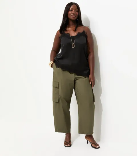 Women's Plus Size Dark Khaki Utility Cargo Trousers Curves