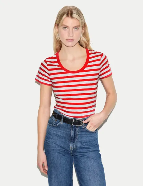 Jigsaw Pure Cotton Striped T-Shirt Red Mix