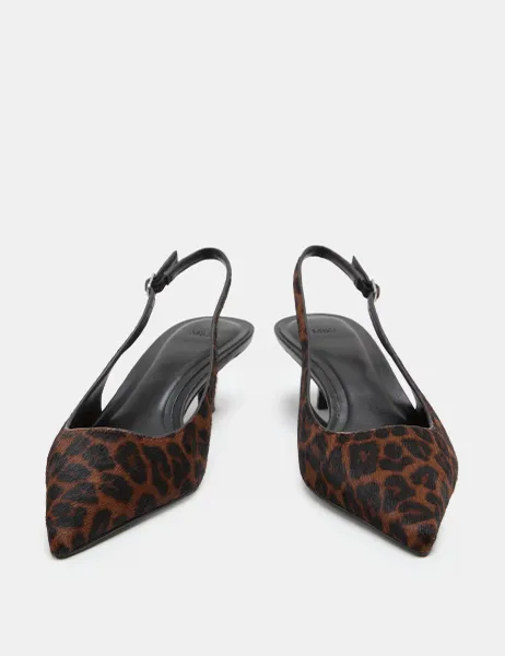Marks & Spencer Hair On Leopard Print Kitten Heel Slingback Shoes Brown Mix