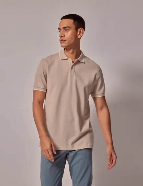 Hawes & Curtis Pure Cotton Tipped Polo Shirt Stone