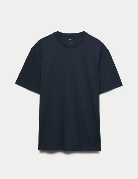 Marks & Spencer Relaxed Fit Pure Cotton T shirt Navy