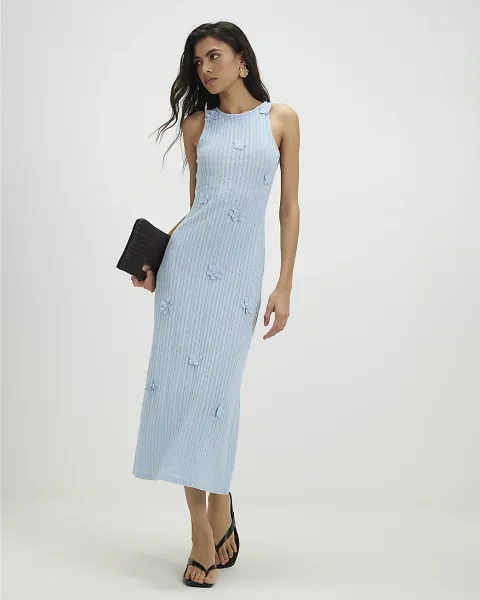 River Island Cotton Blend Flower Detail Midi Dress