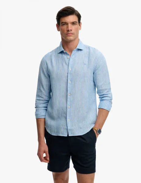 Superdry & Co Relaxed Fit Striped Pure Linen Shirt Light Blue Mix